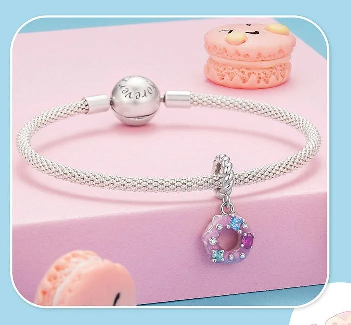 925 silver donut pendant bead with glossy dripping oil finish, 2.1x1.0cm size, aperture 0.45cm