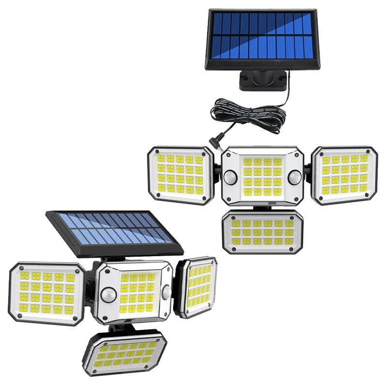 Solar-powered outdoor wall light with motion sensor in black ABS housing.