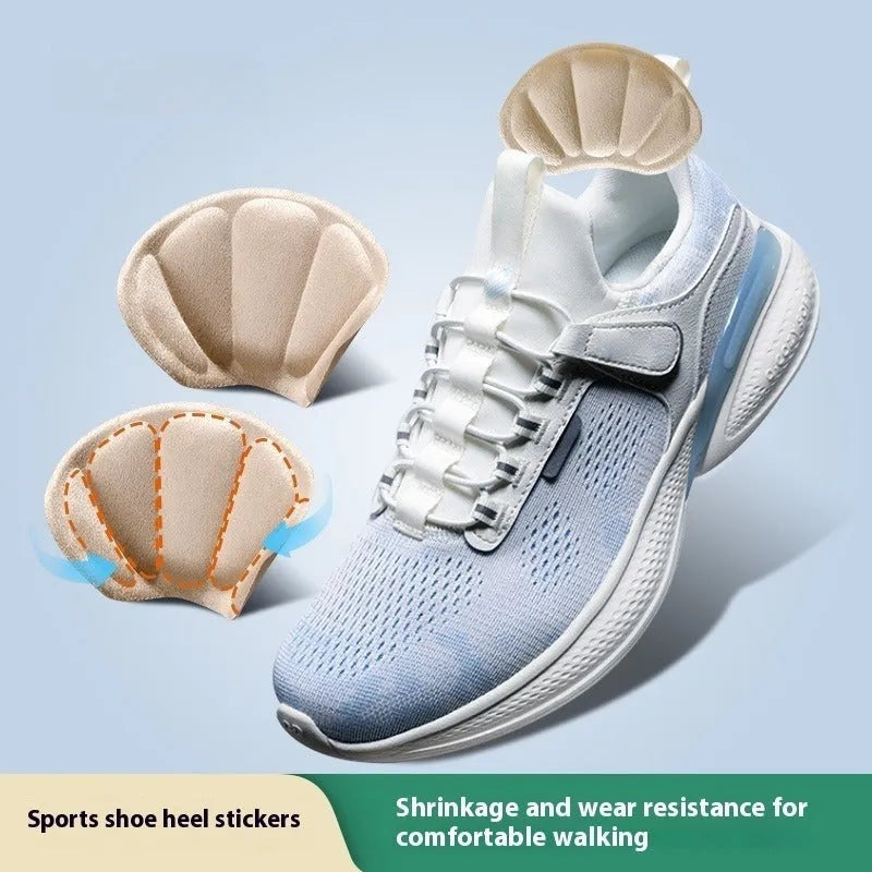 Camel colour anti-blister sneaker heel stickers with suede cushioning measuring 9.3x6cm
