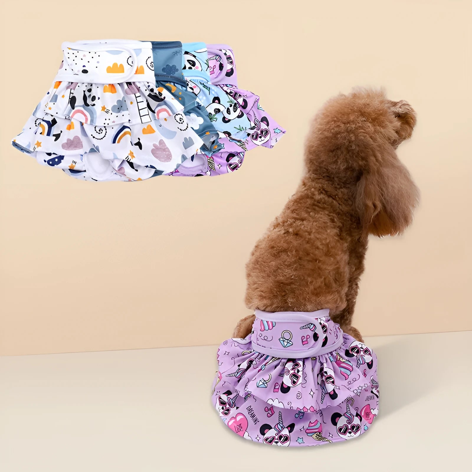 Home washable dog safety pants in Avocado print, polyester, side view on light background