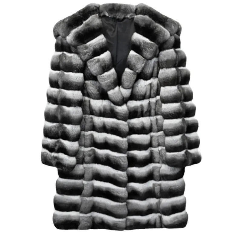Women's zebra stripe pattern artificial mink fur overcoat with regular sleeves