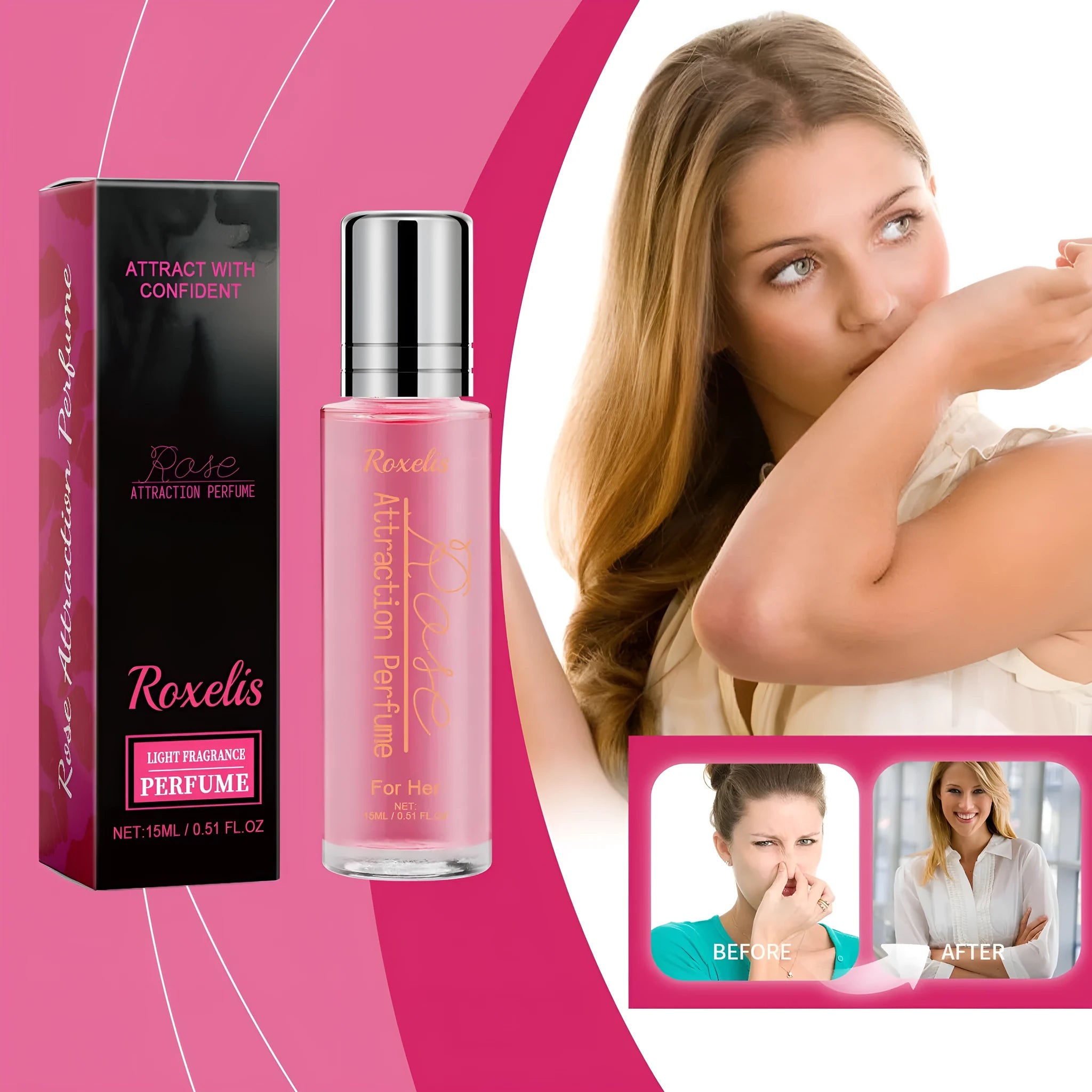 Rose light perfume in 15ml portable bottle for body care