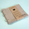 Blank fabric painting sketchbook with linen stitch cover in creamy white, square shape, 17.6cm x 12.5cm