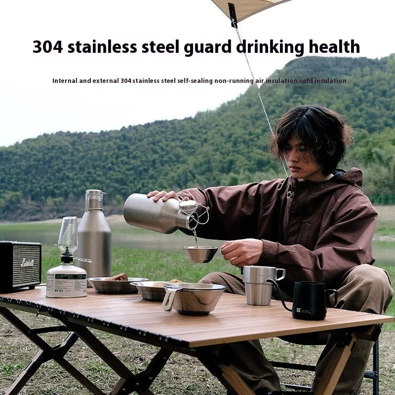 Stainless steel outdoor thermal pot with secure lid and large capacity design
