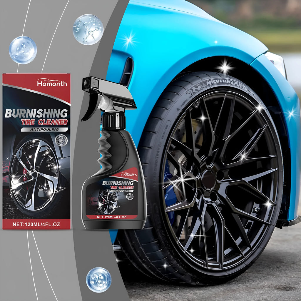 Car tyre cleaner spray bottle with 120ml capacity, designed for decontamination and cleaning.