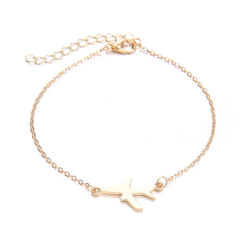 Women's three-piece bohemian aircraft map charm bracelet set with heart-shaped alloy charms