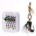 Five bionic poisonous mosquito fishing hooks with spinning sequins in multicolour patterns