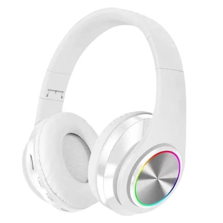 Head-mounted wireless Bluetooth headset in black, white, red, or black and red colours.