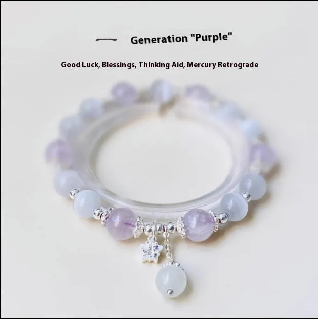 Handmade opal amethyst crystal bracelet with moon-shaped centrepiece over 20mm