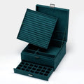 Large capacity multi-layer drawer jewellery storage box in wood, 26cm, Korean style, green colour option.