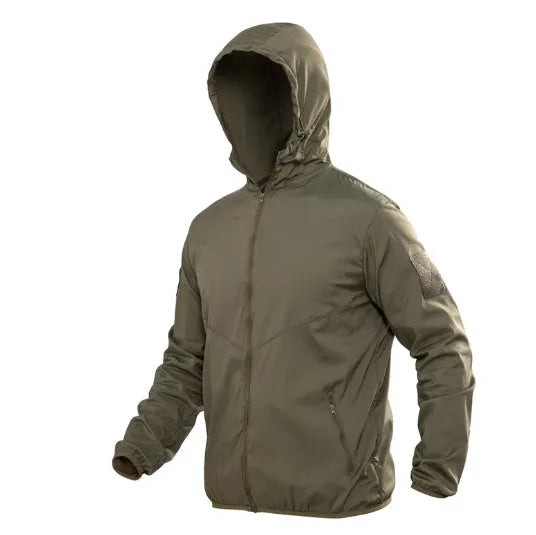 Men's ultra-thin breathable polyester sun protection hooded jacket in deep CP colour, tactical outdoor style