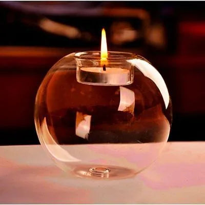 Europe style round hollow glass candle holder ball vase in handmade hot glass frying table construction
