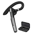 Black mono Bluetooth headset with hanging ear hook and IPX6 waterproof rating.