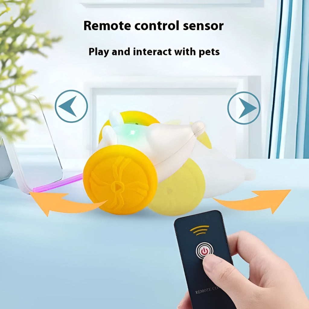 Electronic cat toy with robotic mouse design and remote control for interactive play