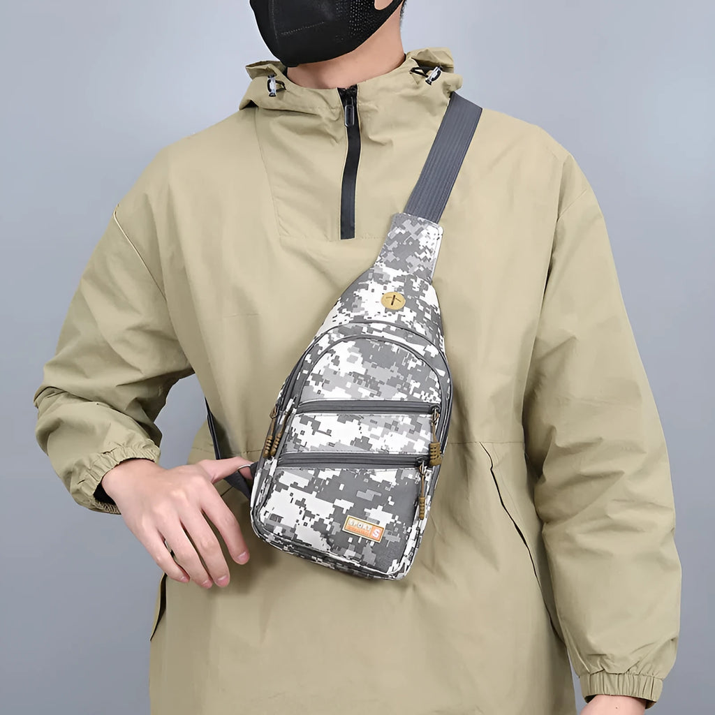 Lightweight waterproof canvas crossbody bag for men with stitching detail, one size, 7 colour options including khaki and black