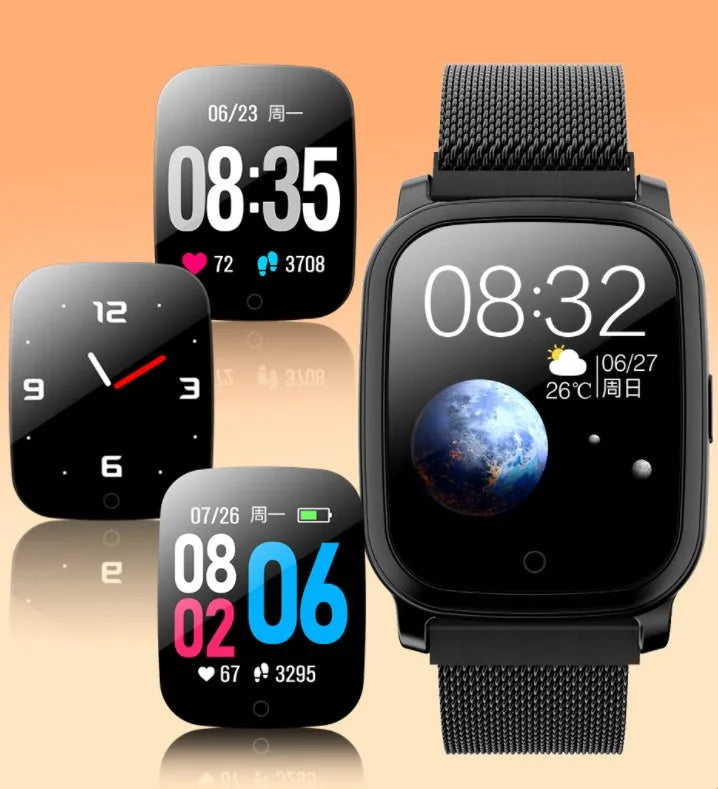 Black or silver smart pedometer watch with temperature measurement and 1.3-inch colour screen