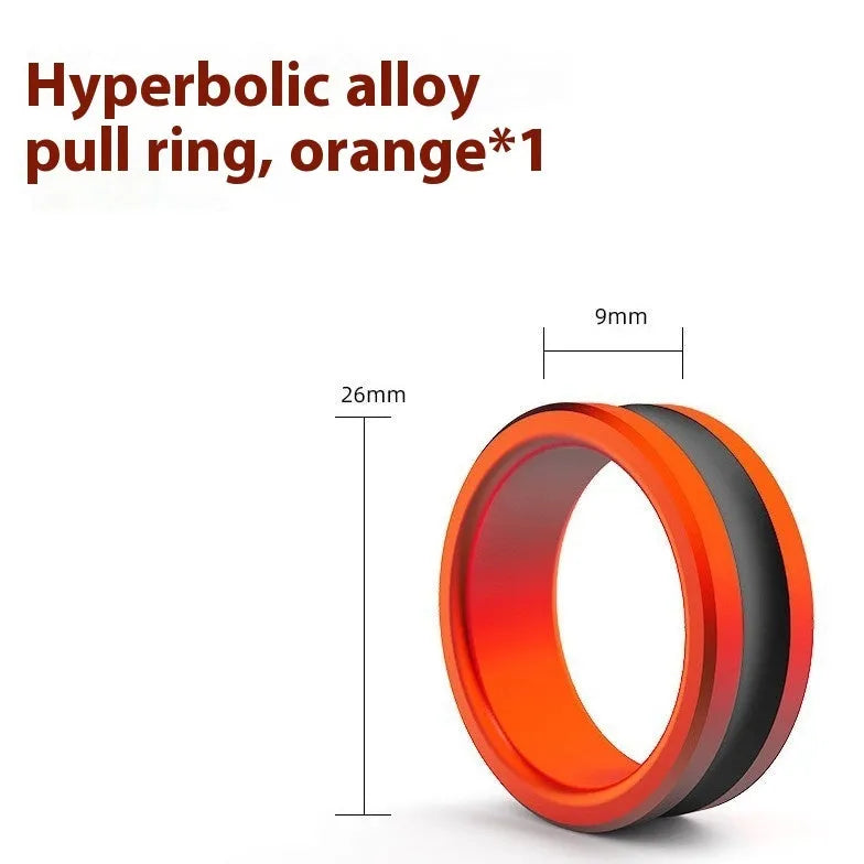 Orange and silver alloy fishing hand guard tool with a pull loop for hook removal.