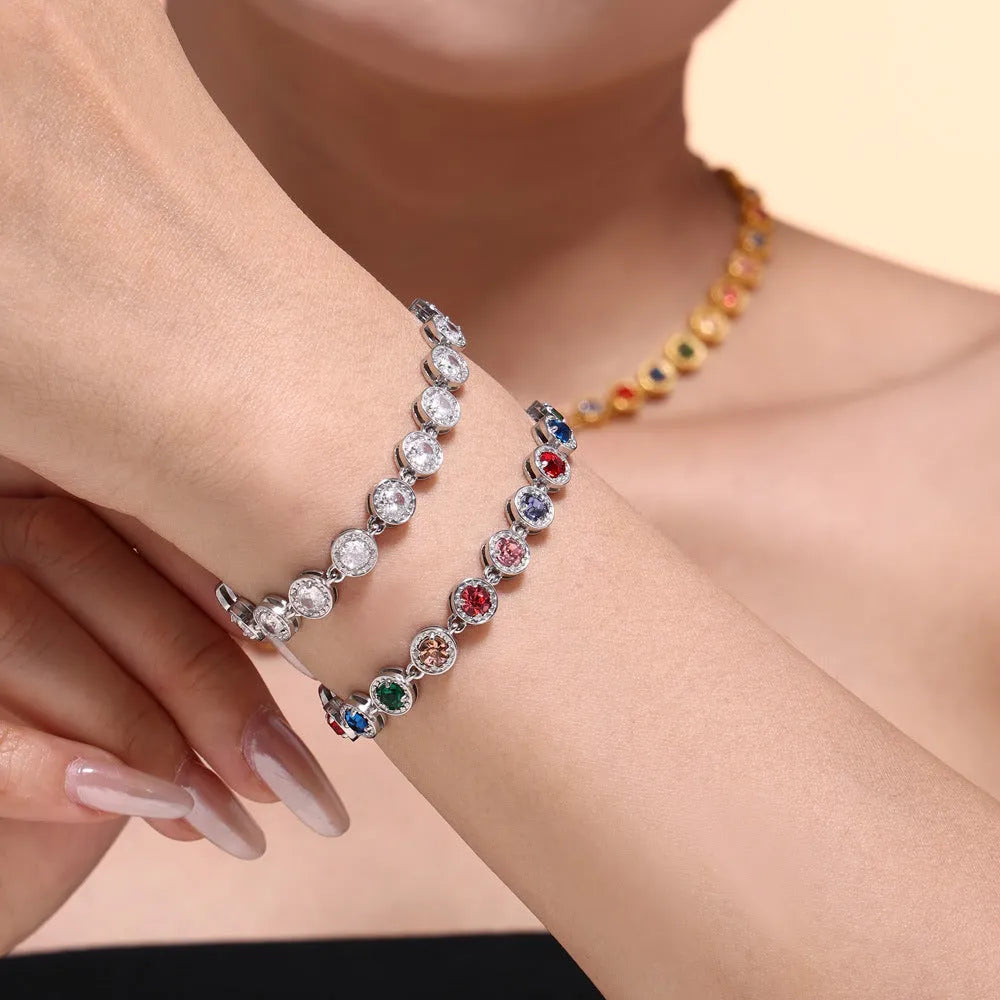 Titanium steel zircon necklace for women with regular chain in gold or steel colour