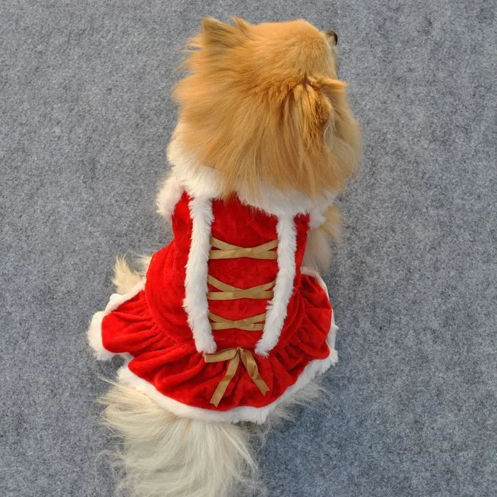 Red velvet pet skirt for female dogs, size XS to L, Christmas New Year outfit