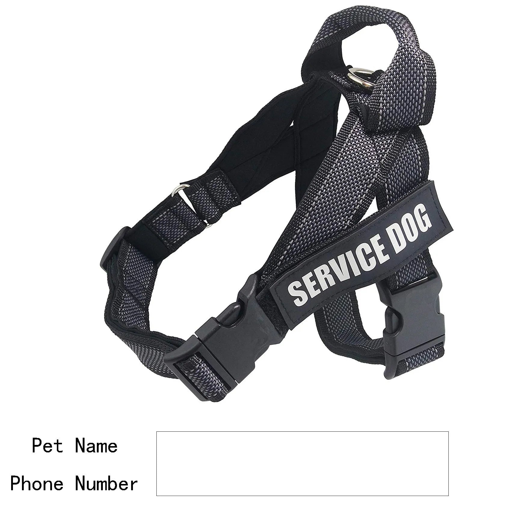 Personalise pet harness reflective adjustable vest for dogs, black colour, side view