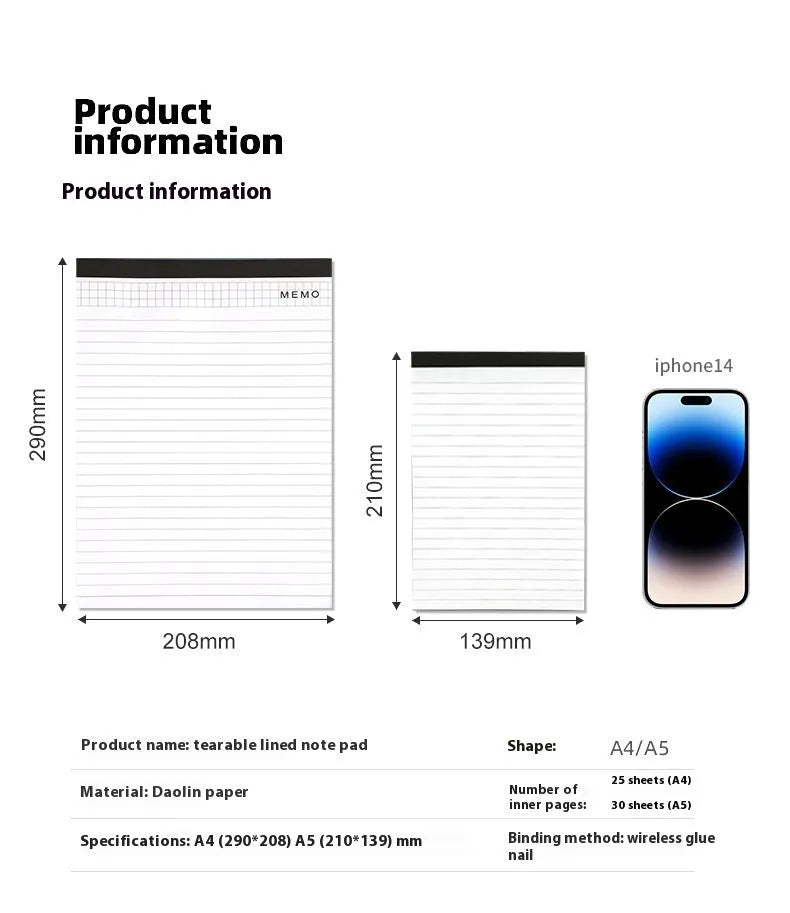 A4 size tearable grid notebook with paper cover, open to show ivory white pages.