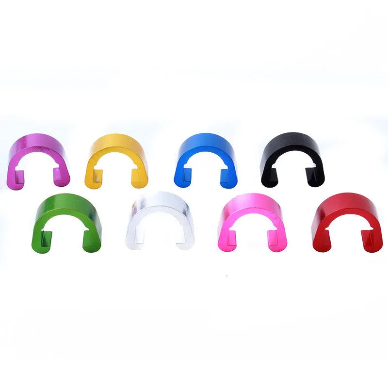 Pack of ten aluminium alloy C-shaped buckles in assorted colours including black, blue, gold, green, pink, purple, red, and silver.