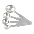 Set of 6 18/8 stainless steel measuring spoons with engraved US metric markings and D-shaped ring