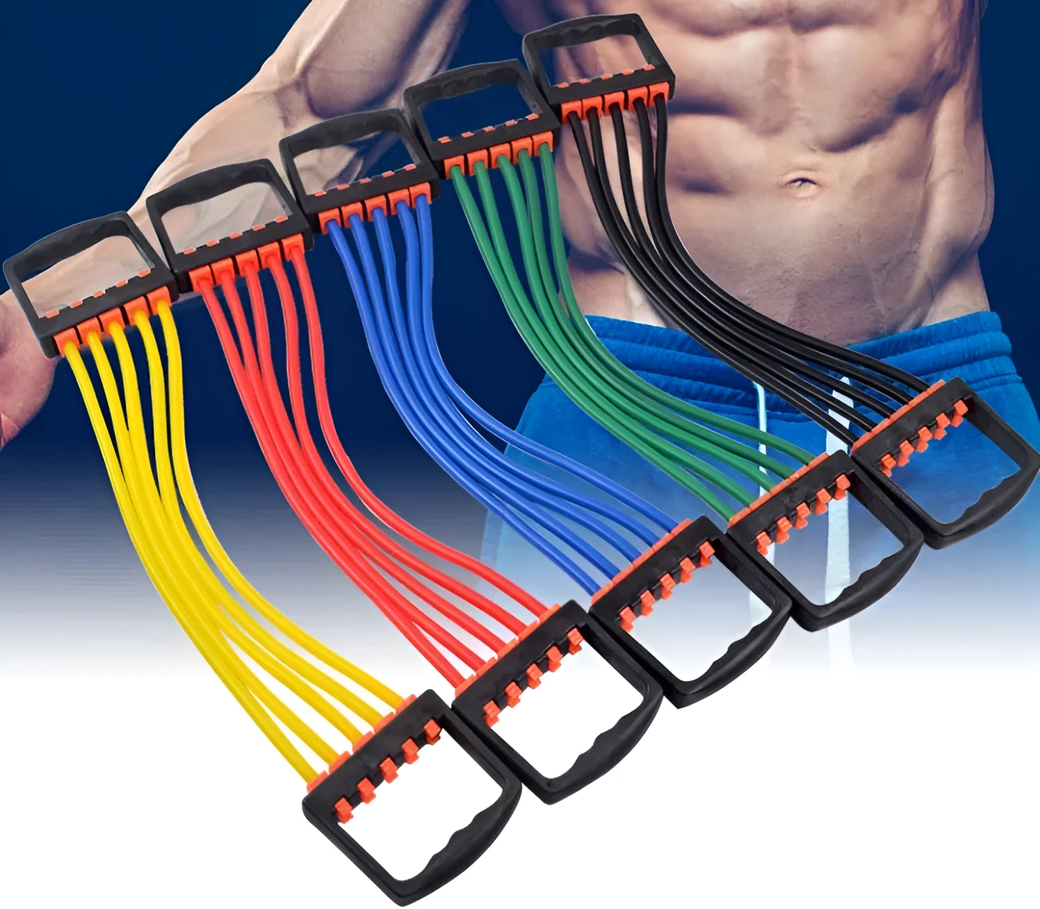 Rubber chest expander for arm muscle training in multiple colour options black blue green red yellow