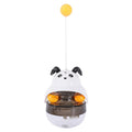 Interactive cat feeder toy with sounding bell and car tower shape in brown, grey, pink, and white