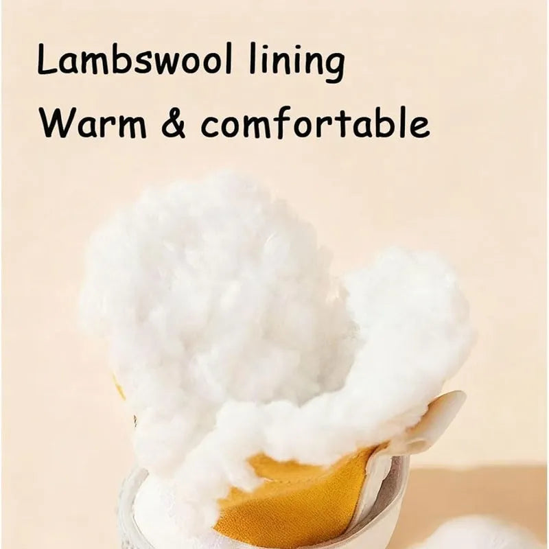 Thick warm anti-slip dog shoes with plush lining and adjustable strap for winter walks