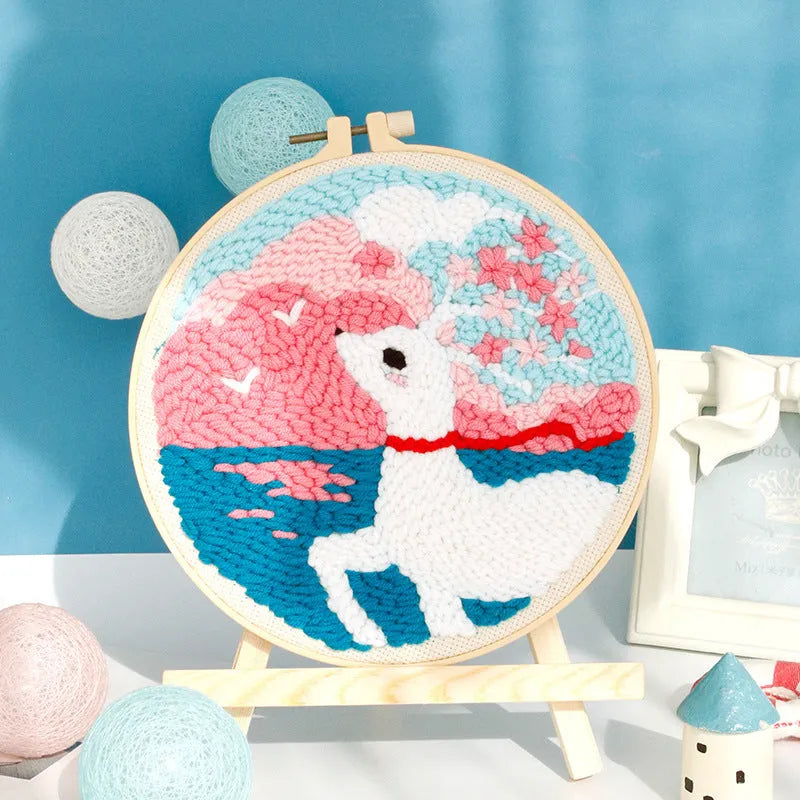 Handmade embroidery DIY material package with linen fabric and cartoon Flamingo Paradise design, 1pc handmade suit.