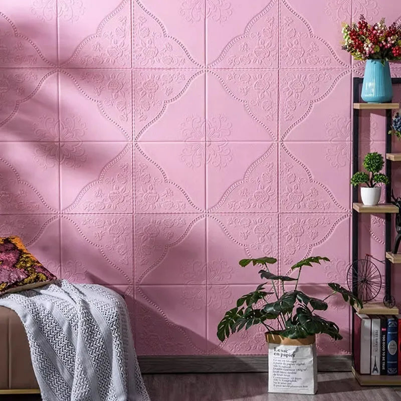 Light blue plants pattern XPE foam wall sticker showing three-dimensional texture 70cm square