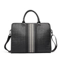 Black PU leather stitching woven business casual men's briefcase with shoulder strap and crossbody carry