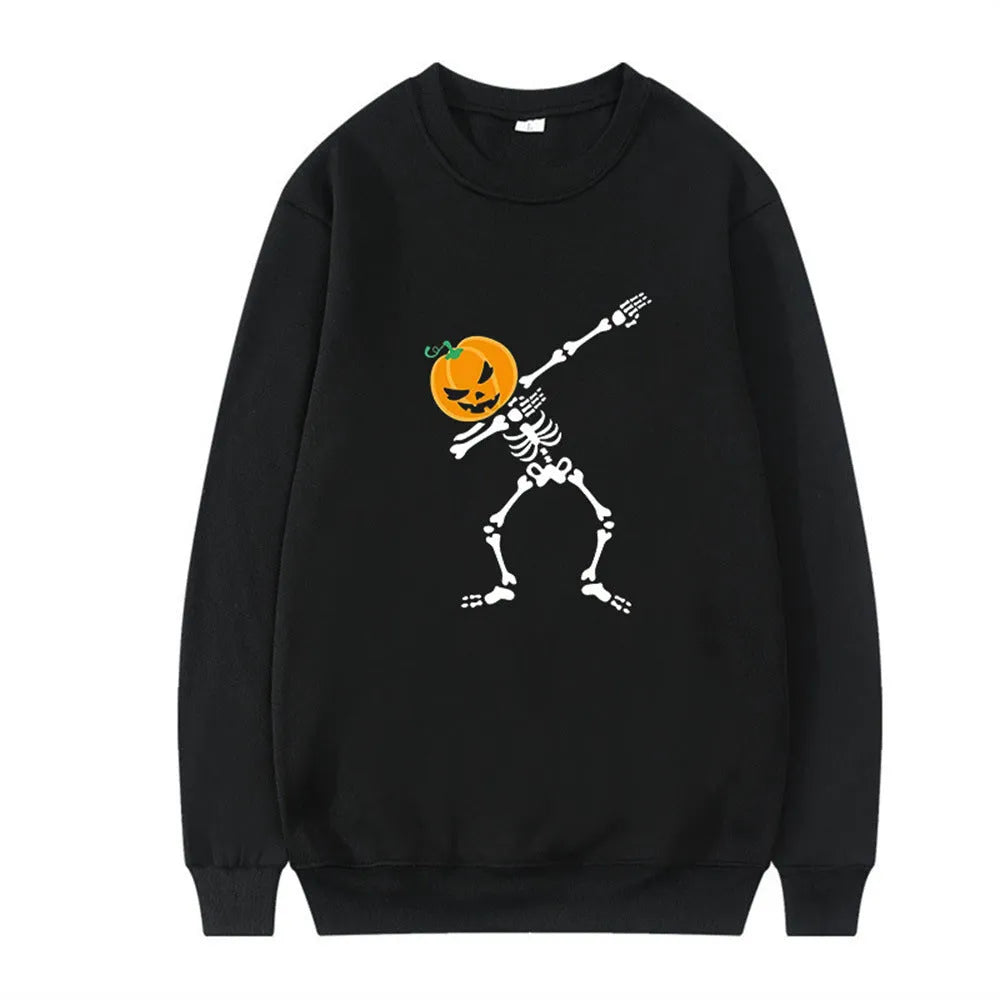 Women's printed long sleeve crew neck top in various colours on a hanger.