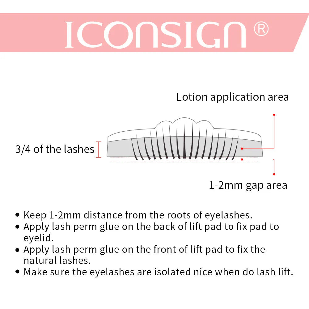 ICONSIGN lash lift kit with lotions, 5ml glue, silicone pads S M M1 M2 L, and Y-shape brushes