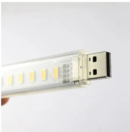 8pcs 5630 LED mini USB lights with U disk shape, PC shade, metal holder, 100x18mm, 5V USB powered.