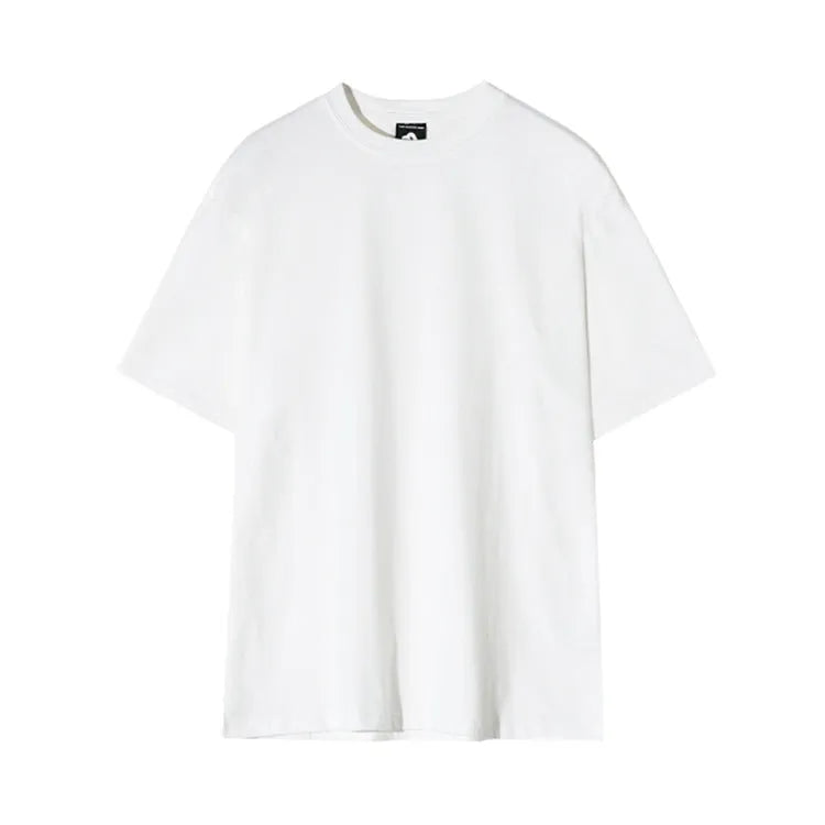 Men's slim fit cotton t-shirt in black on a hanger, showing round neck and short sleeve.
