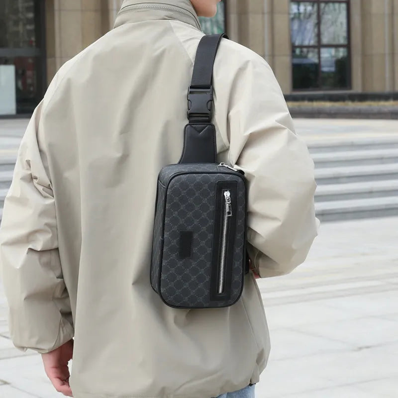 Men's printed crossbody shoulder bag with chest design and spine protection function