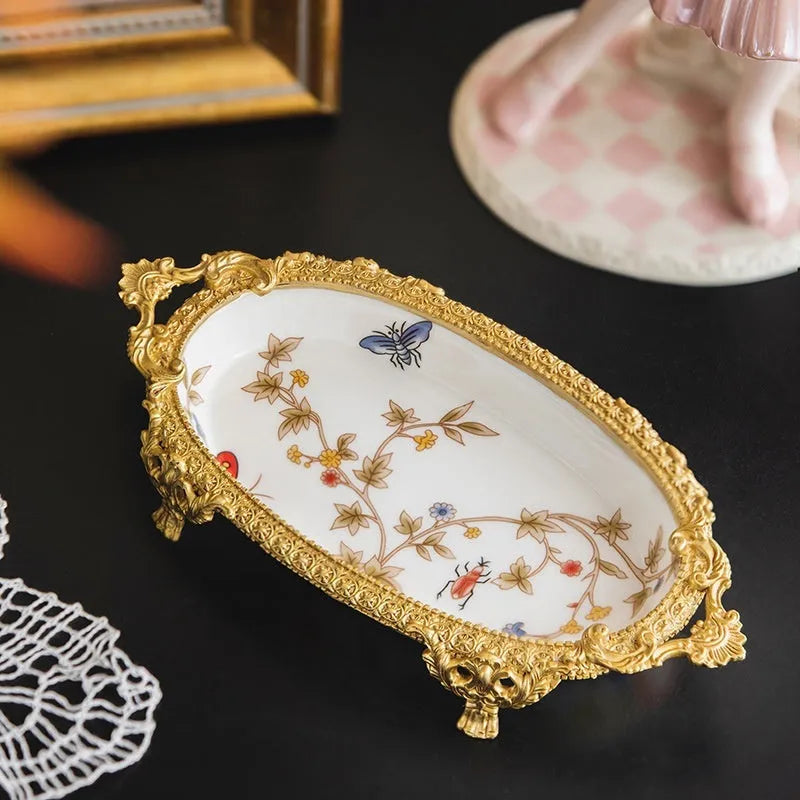 French Versailles carved aluminium jewellery storage dish with 0.5 capacity, modern simple style, showing decorative tray surface