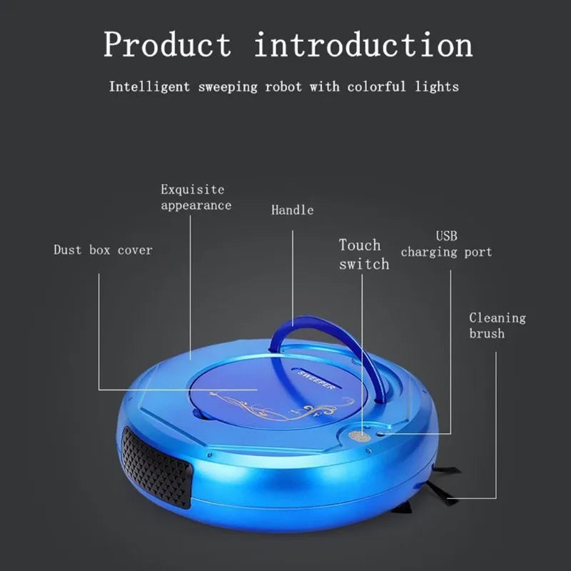 Lazy Smart robotic floor vacuum cleaner in blue, black, or white on a hard floor