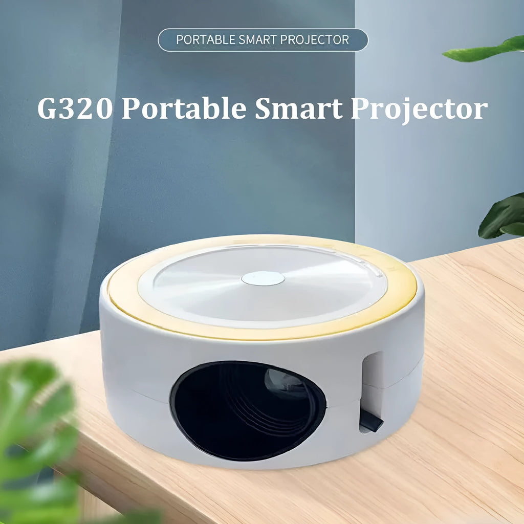 YT200 compact portable LED projector in black, white, yellow/white, or blue/white with USB cord and remote control