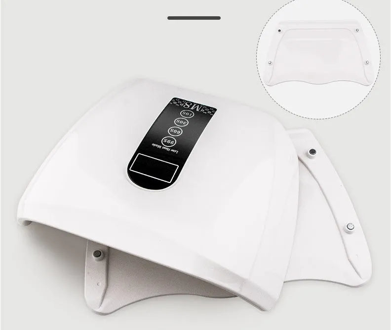 White 96W LED nail dryer with infrared sensor and removable base tray for gel polish curing