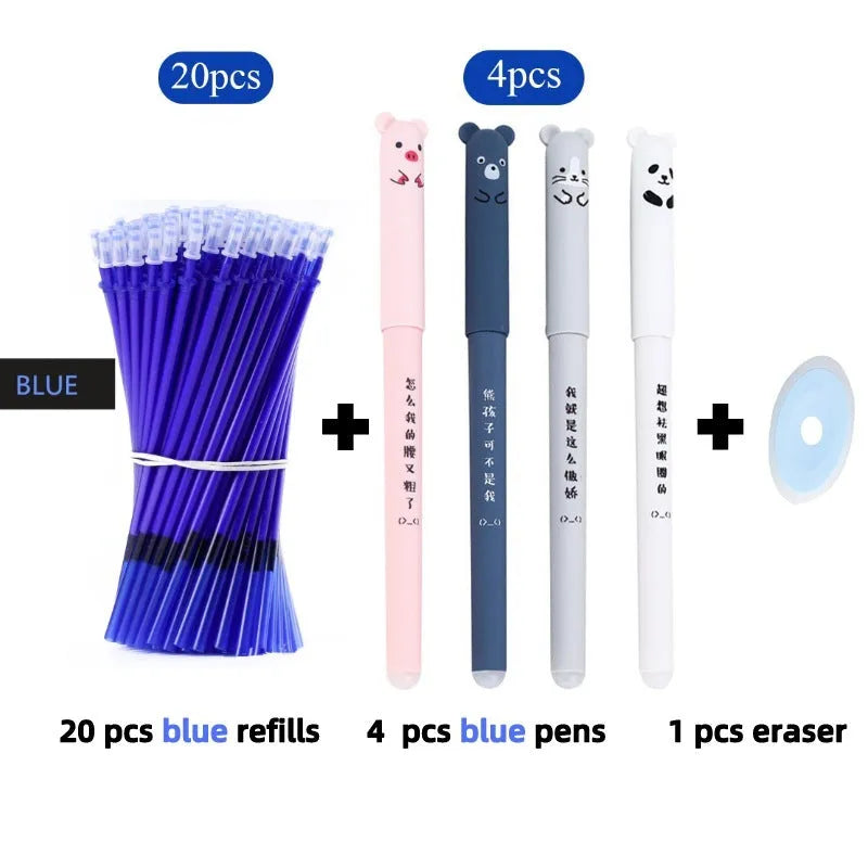 Hot-erasable pen set with 0.5mm fine point tip available in black, blue, and red colour options