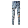 Men's stretch retro ripped diamond jeans in blue denim with diamond detailing