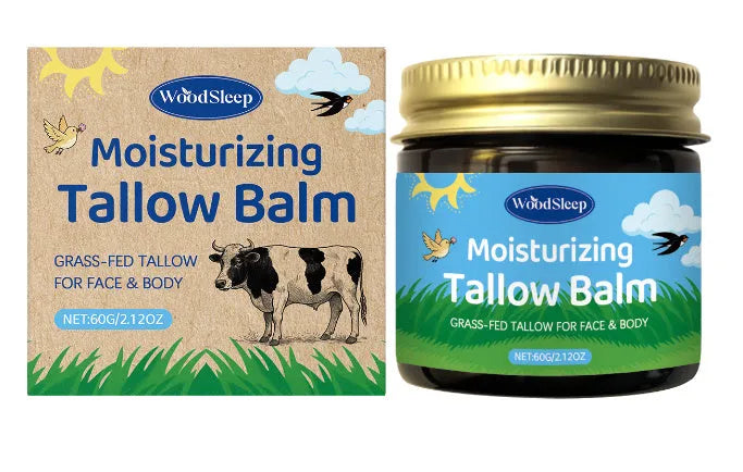 Cow fat moisturising skincare cream 60g jar on white background
