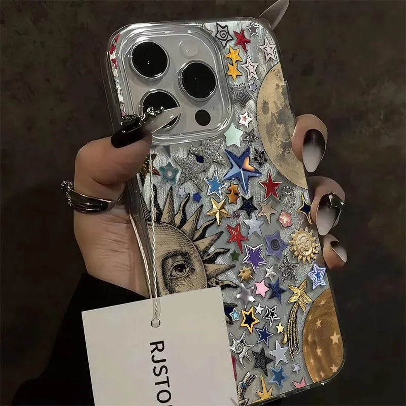 Silicone phone case with printed sun moon feather shell design for Apple iPhone