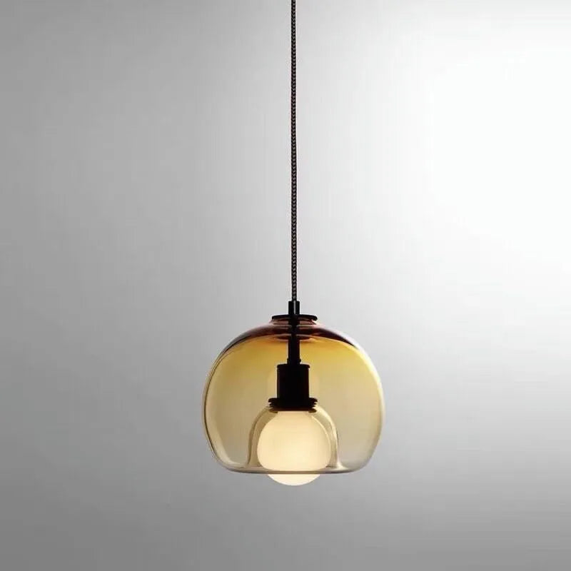 Modern minimalist glass chandelier with smoky gray shade and three-head long platter, suitable for dining room or bedroom