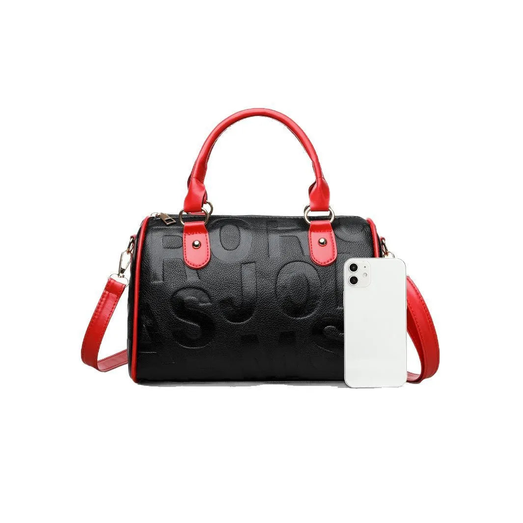 Brown cylindrical crossbody bag with three adjustable shoulder straps showing leather-like PU material texture