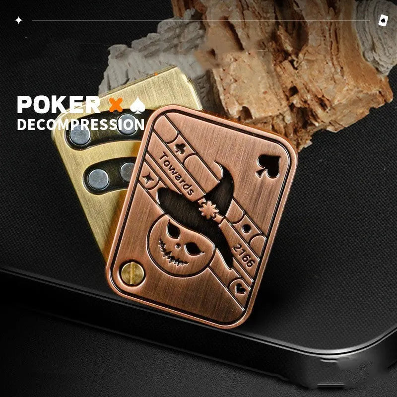 Alloy fidget spinner 48x36x4mm with clap coin bronze finish and small leather bag