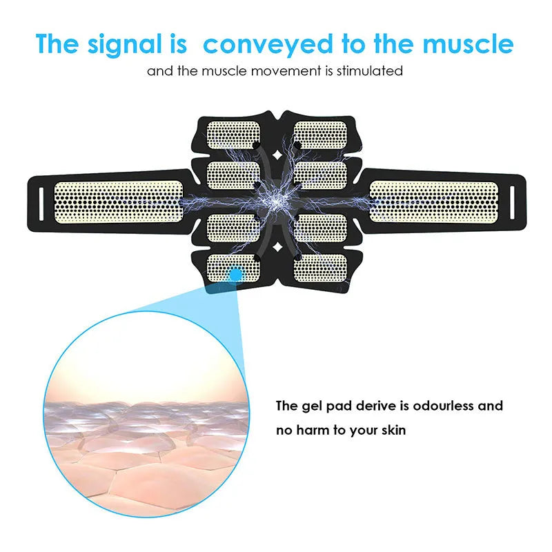EMS muscle stimulating fitness sticker in blue with rechargeable device for abdominal and leg shaping
